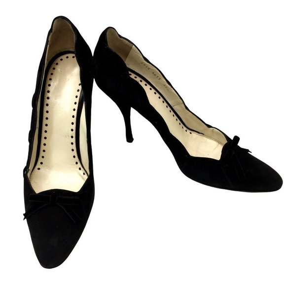 Yves Saint Laurent Shoes - YSL Yves Saint Laurent Suede Leather Heels Size 39.5 Scallop Edge Pumps Womens